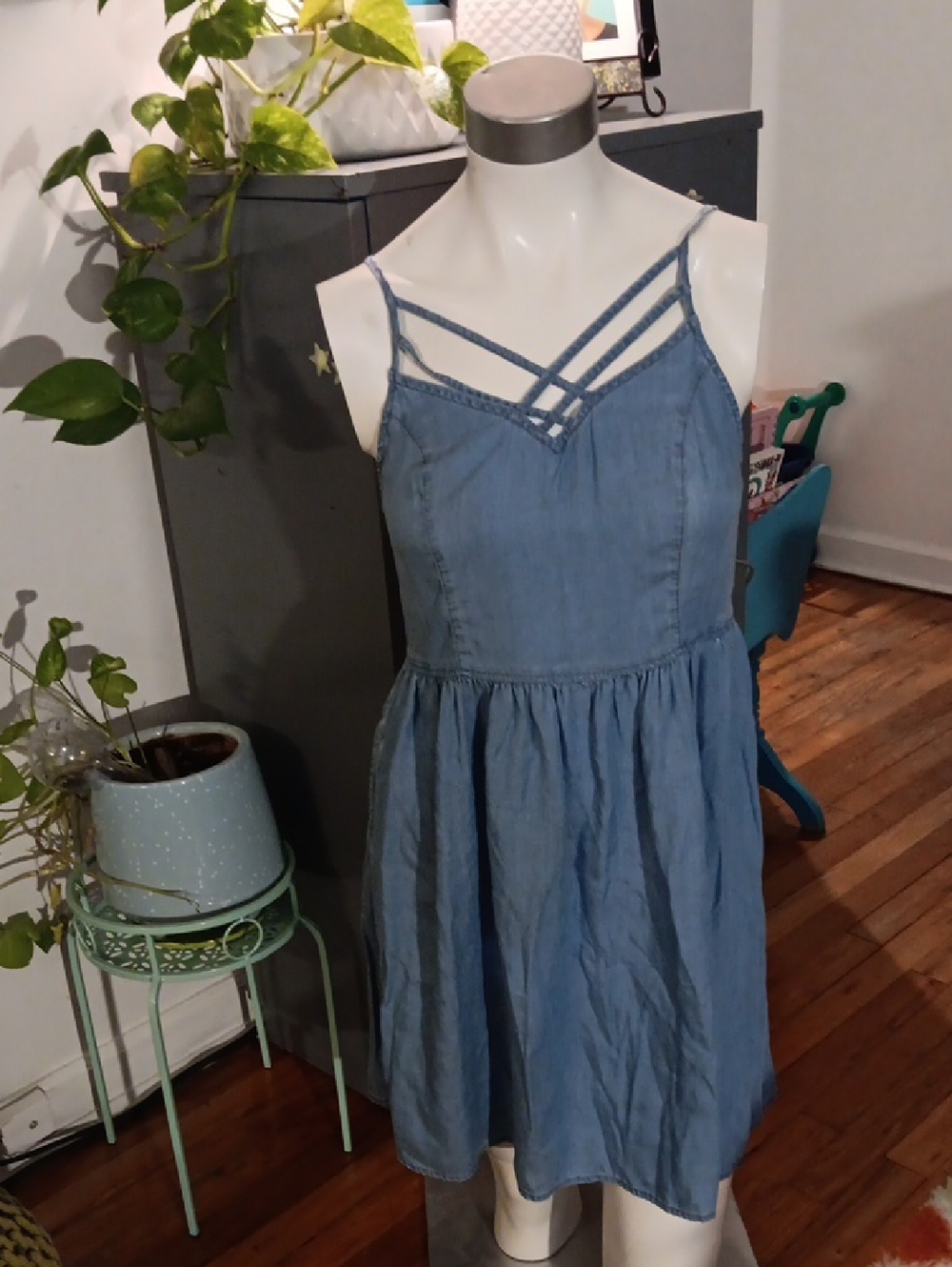 SO Casual Light Blue Denim Sundress with Strappy V-Neck